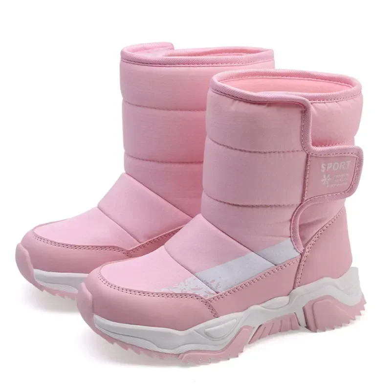 Size 31-42# Kids Snow Boots Children Girls and Boys Winter Shoes with Fur Junior Footwear Non-slip Outdoor Pink/Black/Blue 295