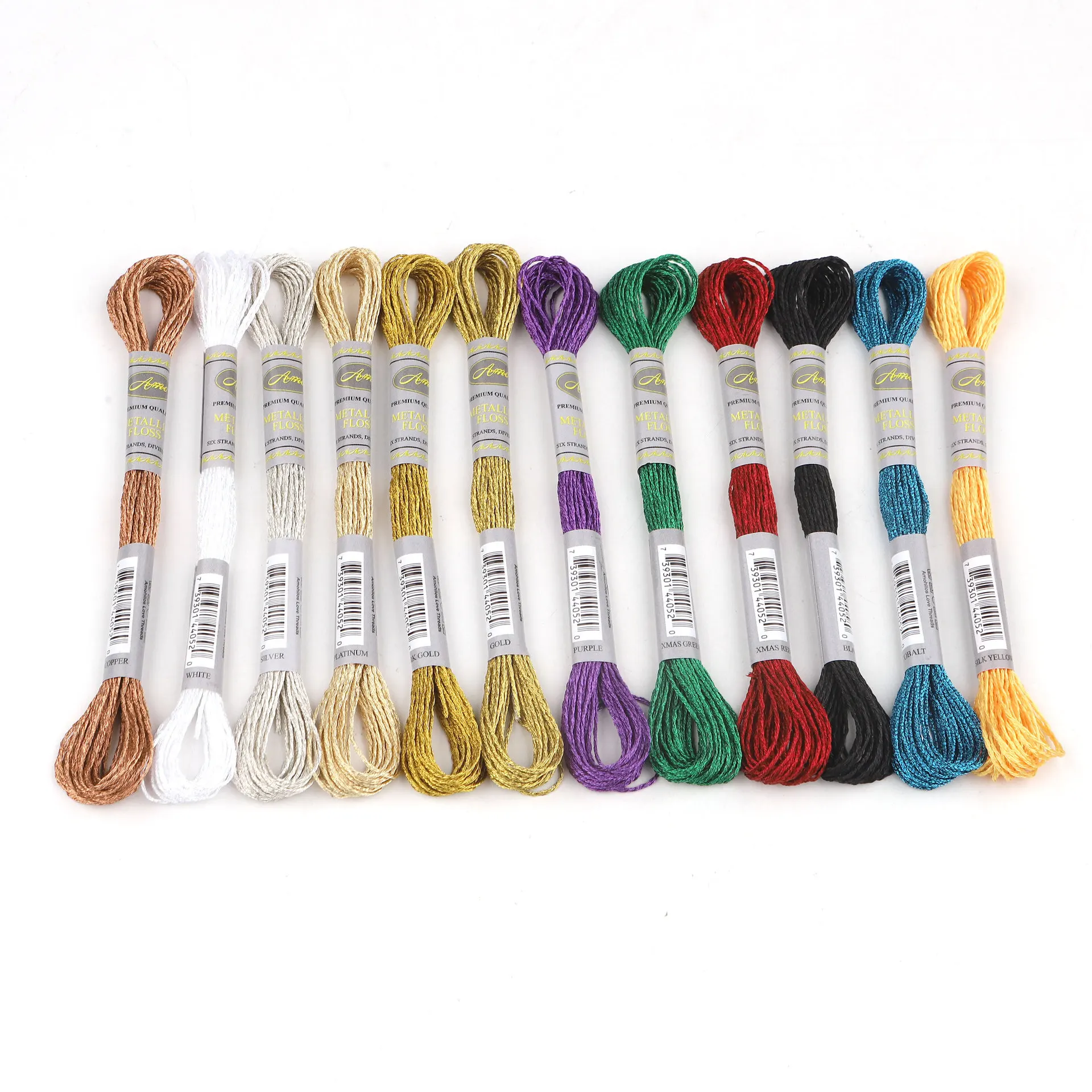 6 Piece Set Light Effect High Sheen Metallic Embroidery Floss Cross Stitch Thread 8 Meters Long 6 Strands Skein Pemiunm Quality