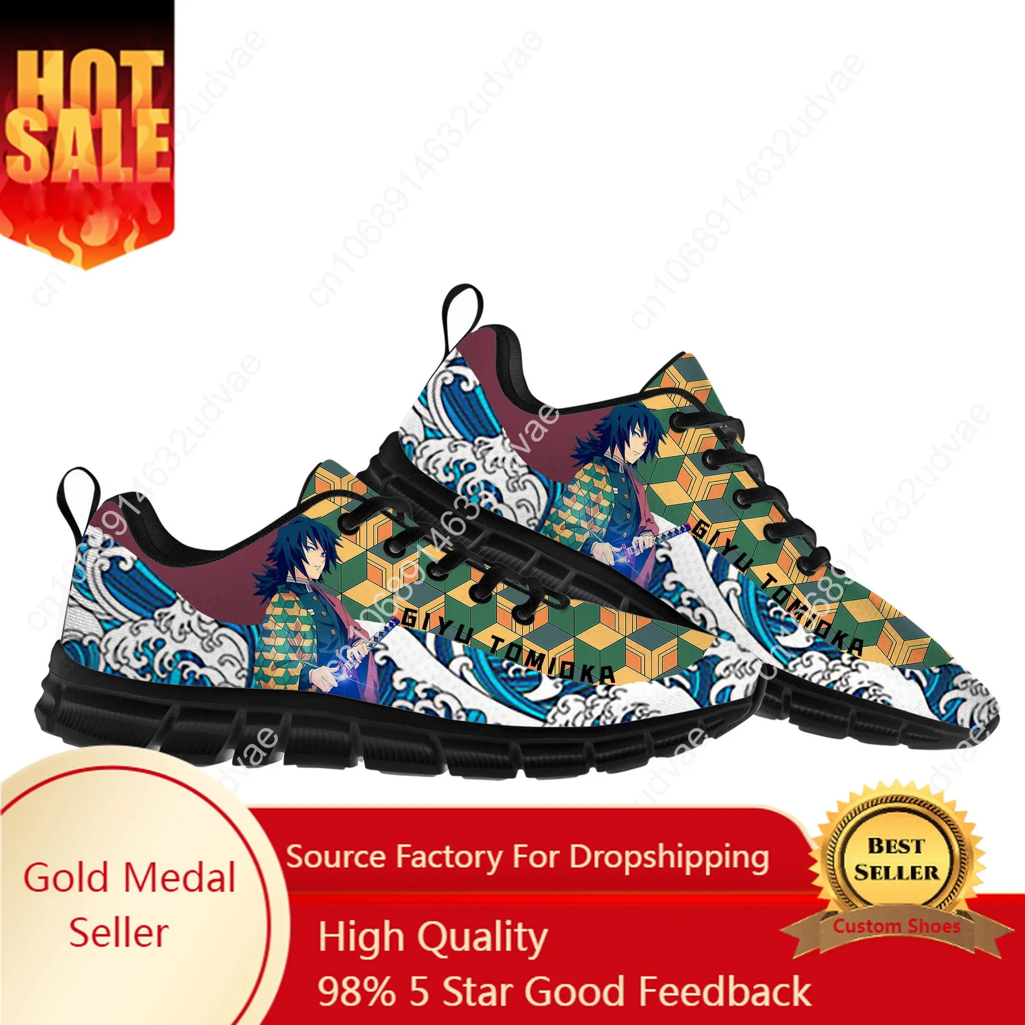 Giyu Tomioka water hashira Demon Slayer Kimetsu No Yaiba Sports Shoes Mens Womens Teenager Sneakers Custom High Quality Casual