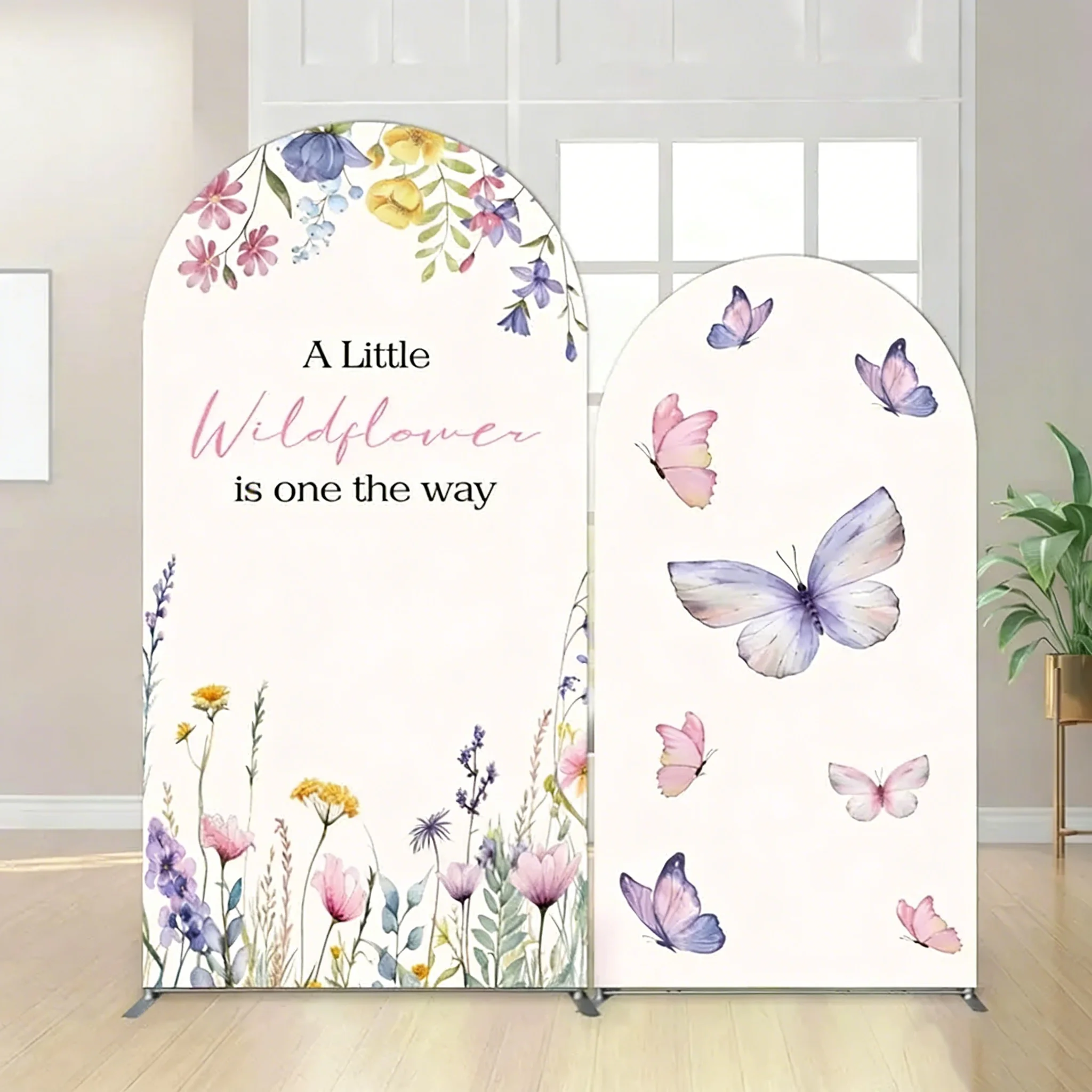 

LS 2-Sided Arch Cover Watercolor Flowers Pink Butterfly Decoration Backdrop Wall Baby Shower Newborn Party Photo Props