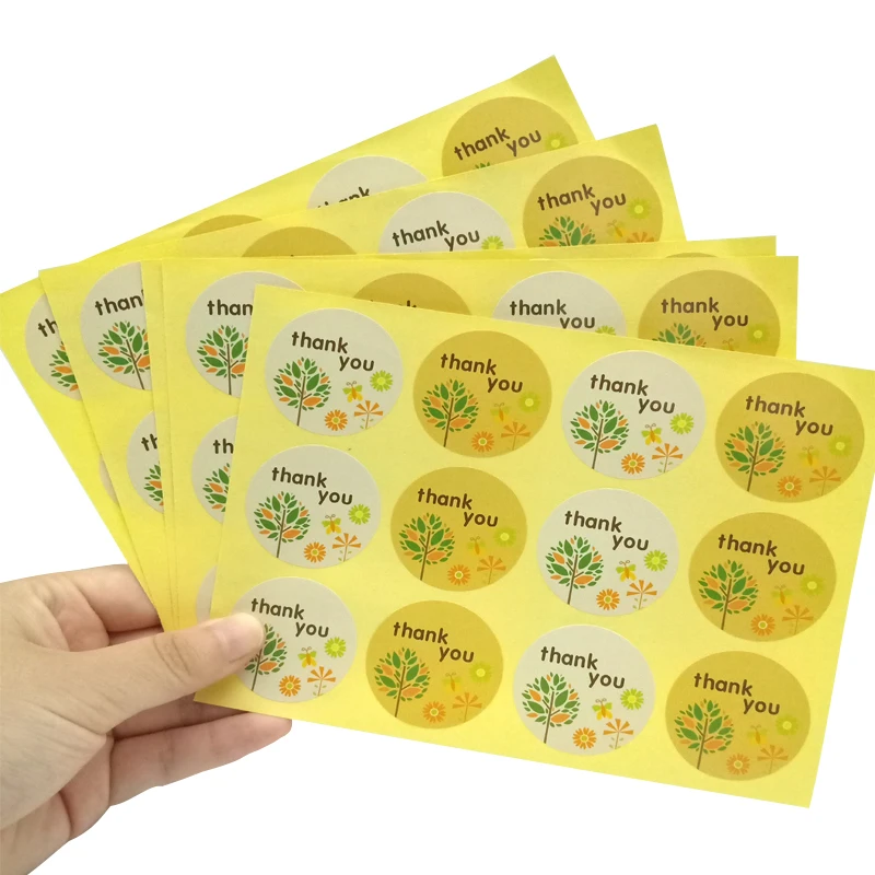 

120pcs/lot Yellow White Thank you Round Trees Paper Sealing Label DIY Label For Handmade Gift Envelopes Stickers