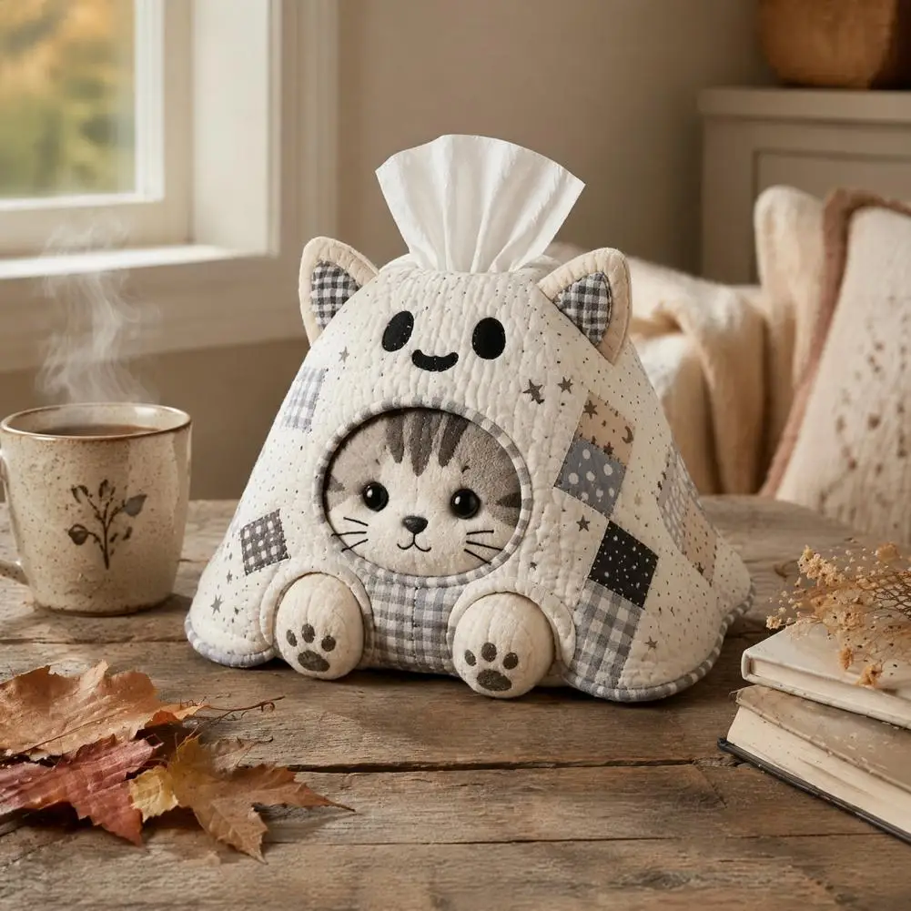 Country Style Haunted House Decor Halloween Patchwork Fabric Craft Set Diy Sewing Kit for Quilted Tissue Box Cover for Adults