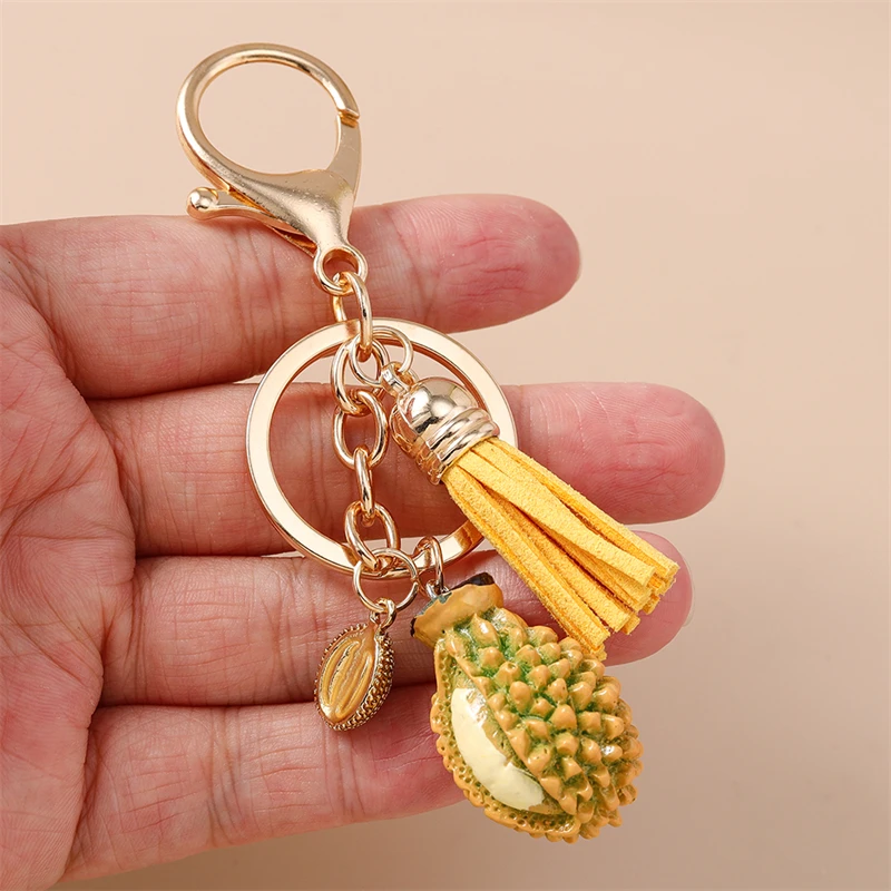 Niedliche Frucht-Quasten-Schlüsselanhänger, Kirsch- und Durian-Anhänger, Schlüsselringe für Frauen und Männer, Autoschlüssel, Handtaschen-Schlüsselanhänger, Accessoires, DIY-Schmuckgeschenke – Detail 3