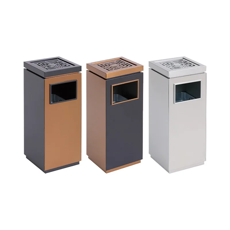 Large capacity square hotel lobby corridor thickened stainless steel trash can
