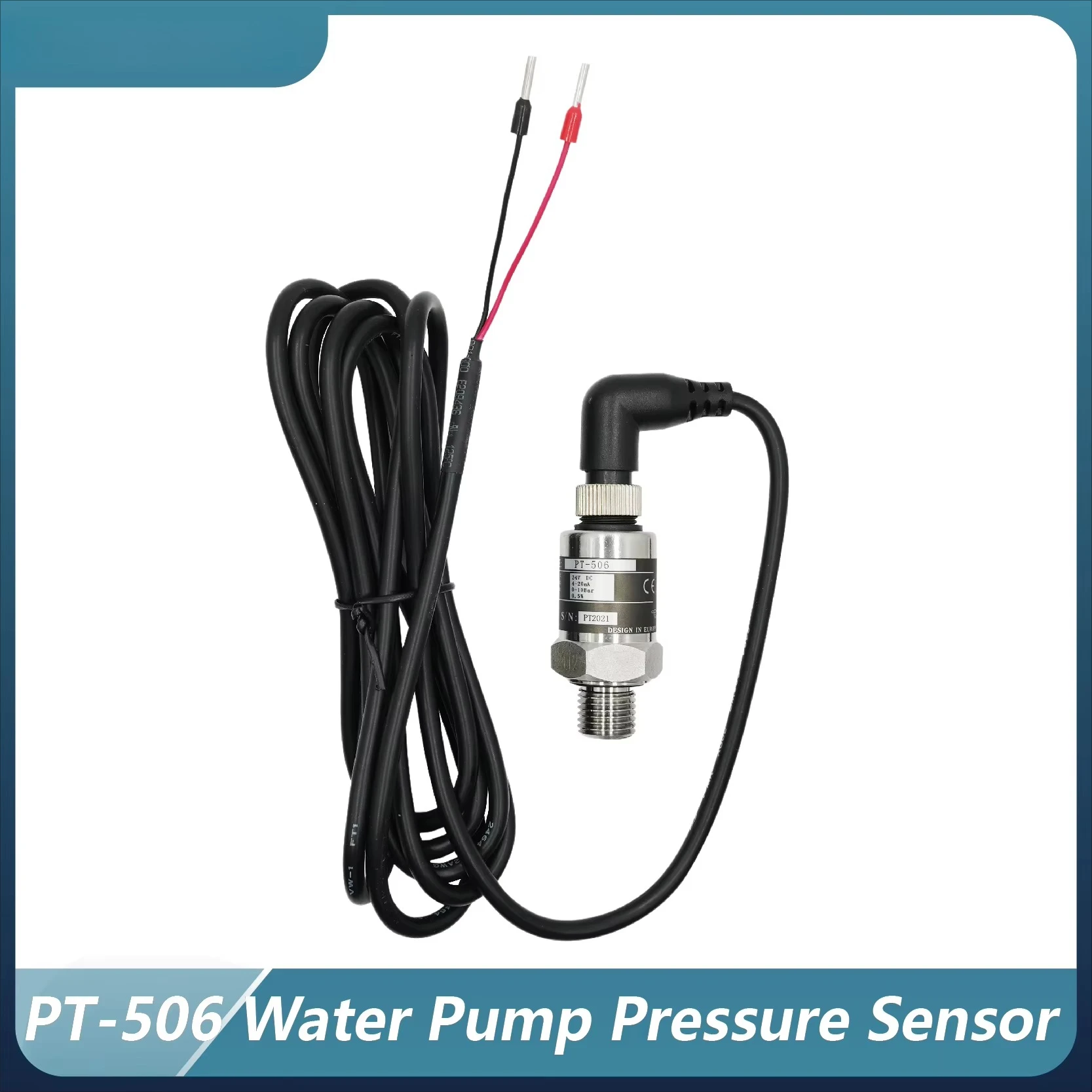 Water Pump Pressure Sensor Transmitter 0-2.5MPa 4-20mA 24VDC G1/4 Elbow Hydraulic Booster Stainless Steel IP67