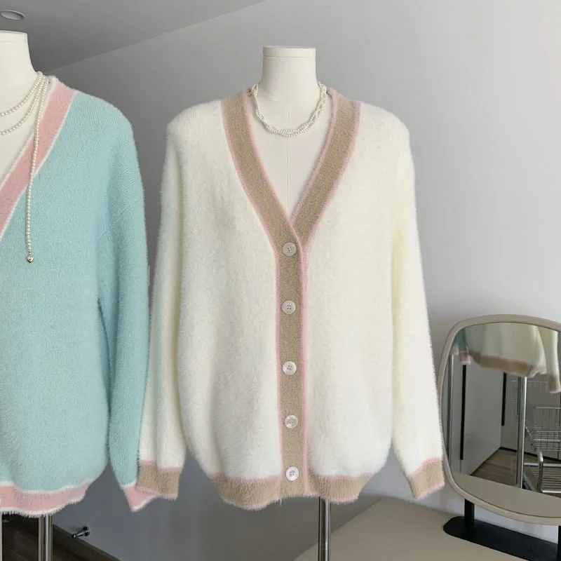 

V-neck Fall Winter Sweater For Women Aesthetic Girly Vintage Cardigan Knitted Design Women New Tops