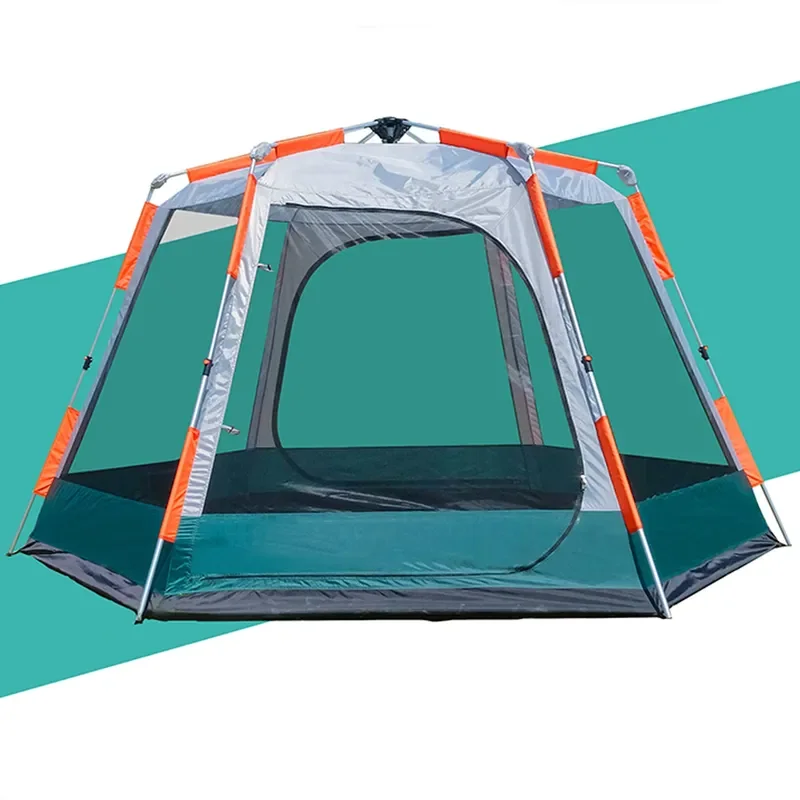 New Upgrade Wear Resistance Large Space Black Glue Coating Hexagonal Quick Opening Camping Tent Waterproof for Family Outing