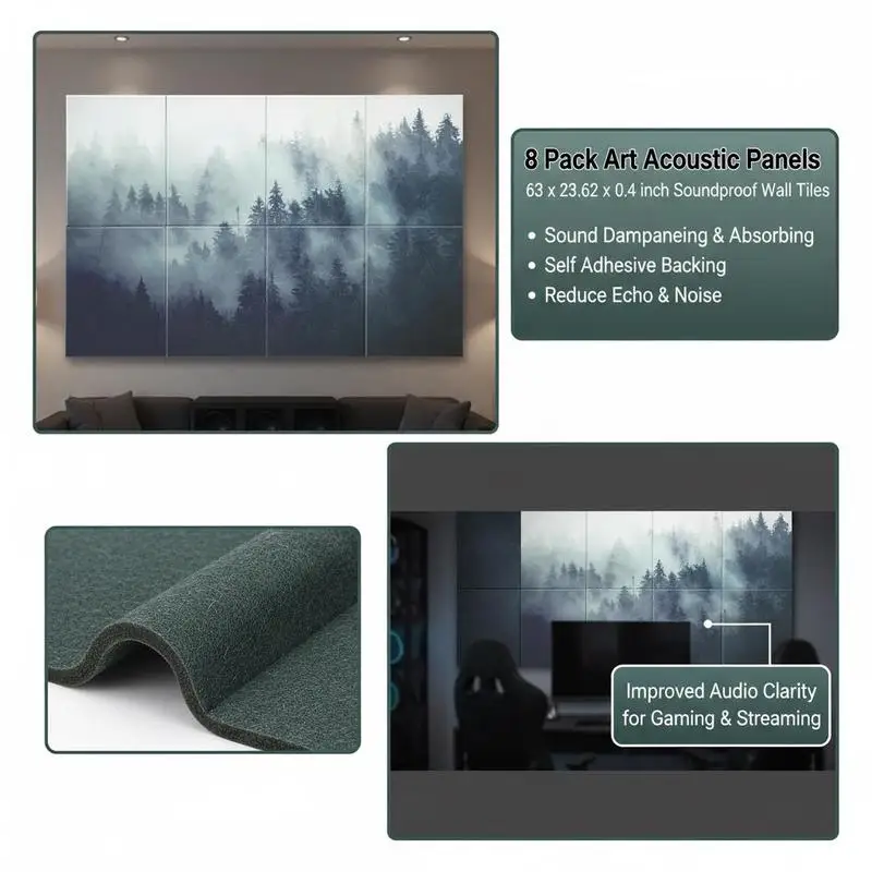

Forest Landscape Acoustic Treatment Boards 63 x 23.62 x 0.4 inch For Home Office Studio, Sound Absorbing Decorative Wall Tile