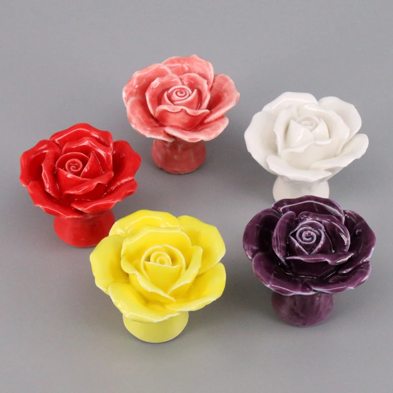 Porcelain Furniture Cabinet Knobs Ceramic Flower Cupboard Door Handles Drawer Wardrobe pull handle