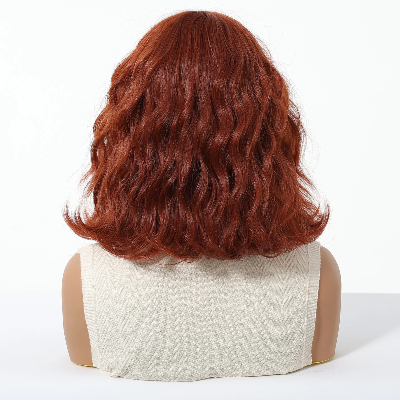 Parrucche Bob ondulate rosse con frangia Parrucca sintetica corta Capelli finti naturali per le donne Festa quotidiana Lolita Uso fibra resistente al calore