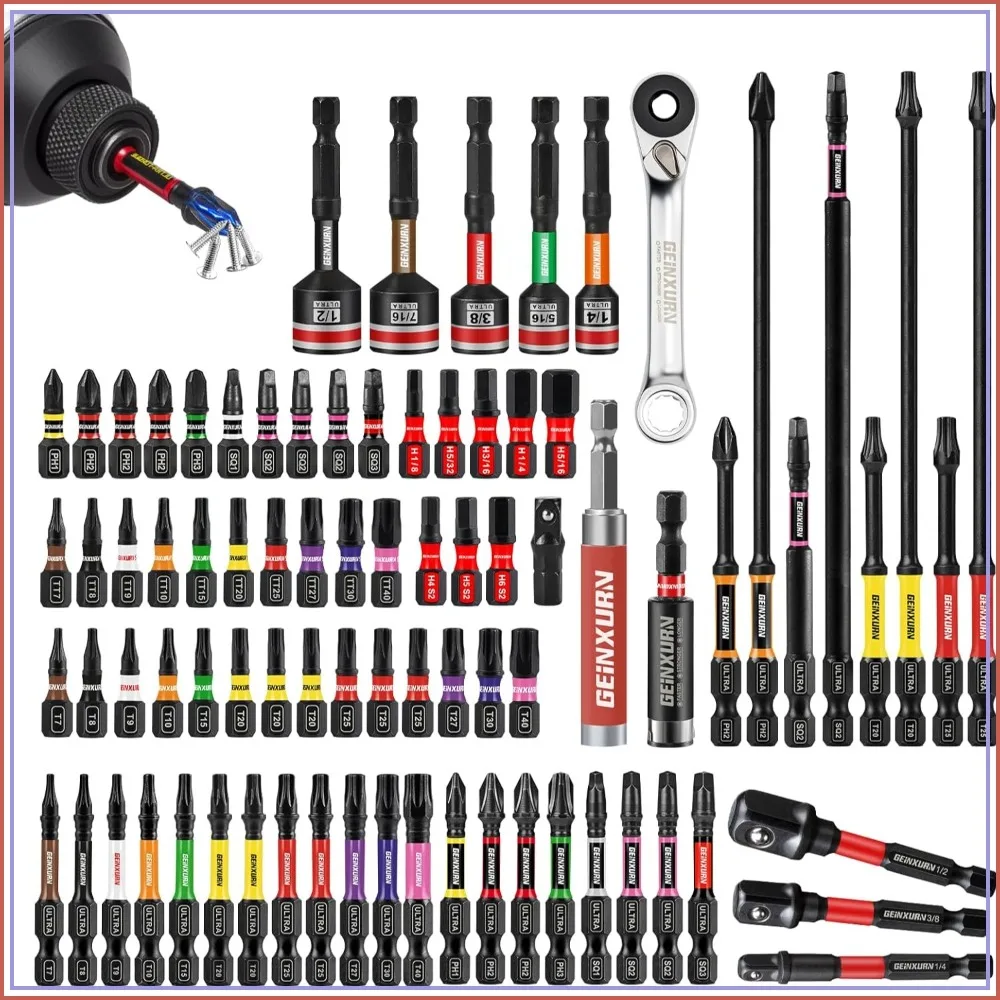 82Pcs Impact Screwdriver Bits Set, S2 Steel Magnetic Phillips Square Torx Hex Insert Bits with Holder and Nut Driver