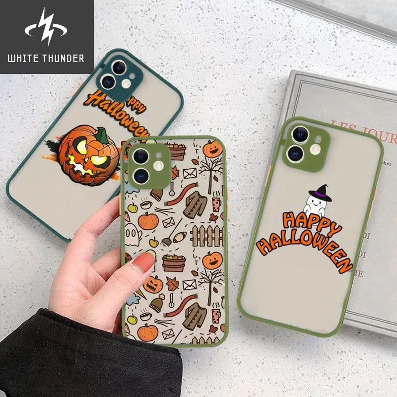 Happy Halloween Ghost Pumpkin Skeleton Phone Case Matte Transparent For Iphone 11 12 13 6 S 7 8 Plus Mini X Xs Xr Pro Max Cover