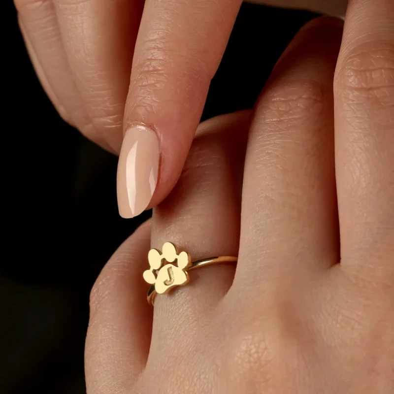

Personalized Initial Letter Paw Ring Minimalist Paw Rings Pet Memorial Gift Paw Ring for Pet Lover