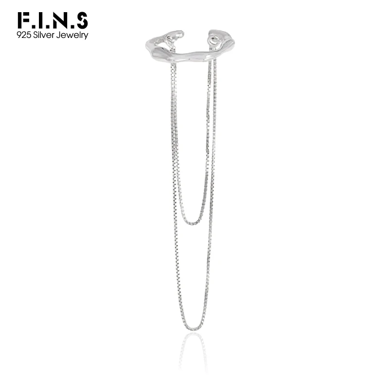 

F.I.N.S 1Piece Korean Simple Layered Tassel Chain S925 Sterling Silver Clip Earrings No Ear Hole Fake Piercing Catilage Jewels