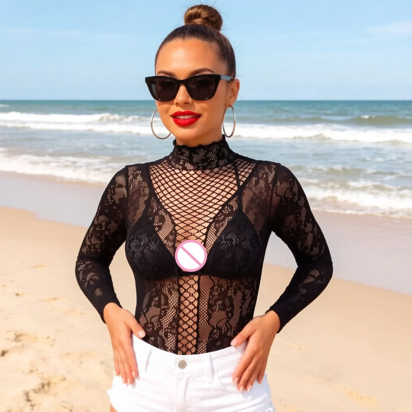 Women's Summer Bohemian Style Sheer Mesh Fishnet Cover up Hollow out Bodycon Dress Casual Beach Swimwear for Festival