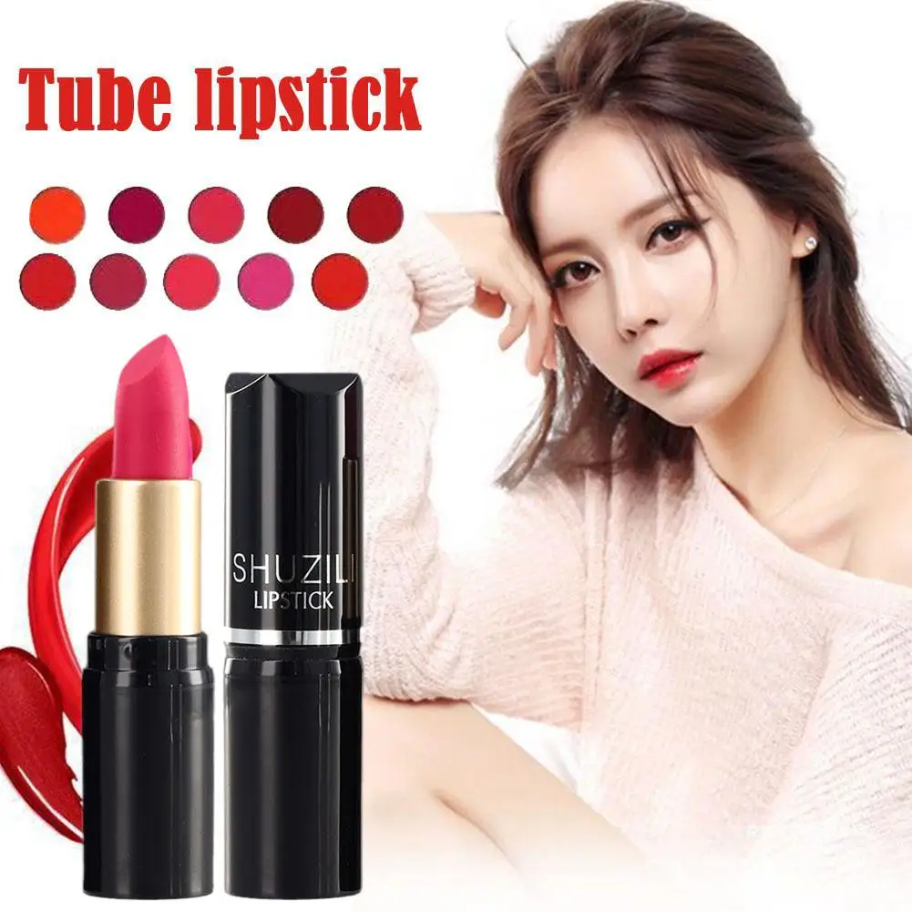 Round Tube Lipstick Smooth Texture Long Lasting Effect Moisturizing Lip Gloss Make Up Women's Daily Cosmetics, 12 Color Options