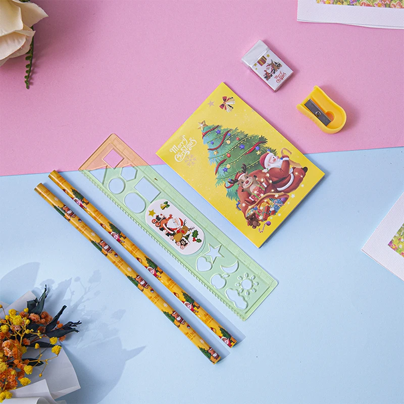 6 шт./компл. Kawaii детские канцелярские принадлежности подарочная коробка детский сад приз подарок карандаш линейка ластик точилка блокнот рождественские подарки