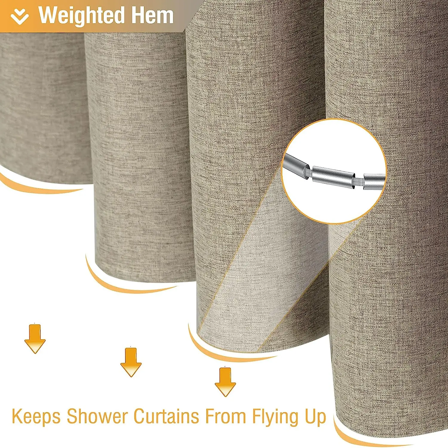 Luxury Linen Shower Curtain with Silver Metal Hooks Bathroom Waterproof Thick Fabric Bath Curtains Bathtub Large Bathing Cover