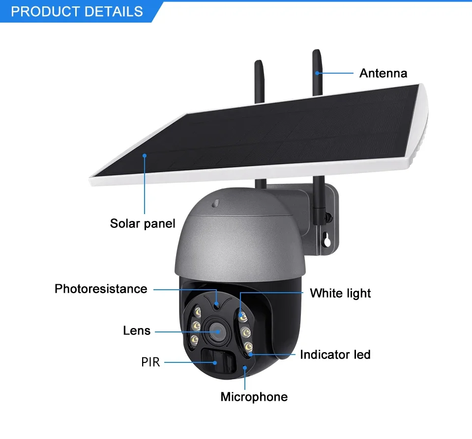 YYHC-Solar Camera 2022 Security 360 Panoramic Ptz Network Outdoor Hd 1080P Tuya Wifi Solar Powered Cctvhome Camera