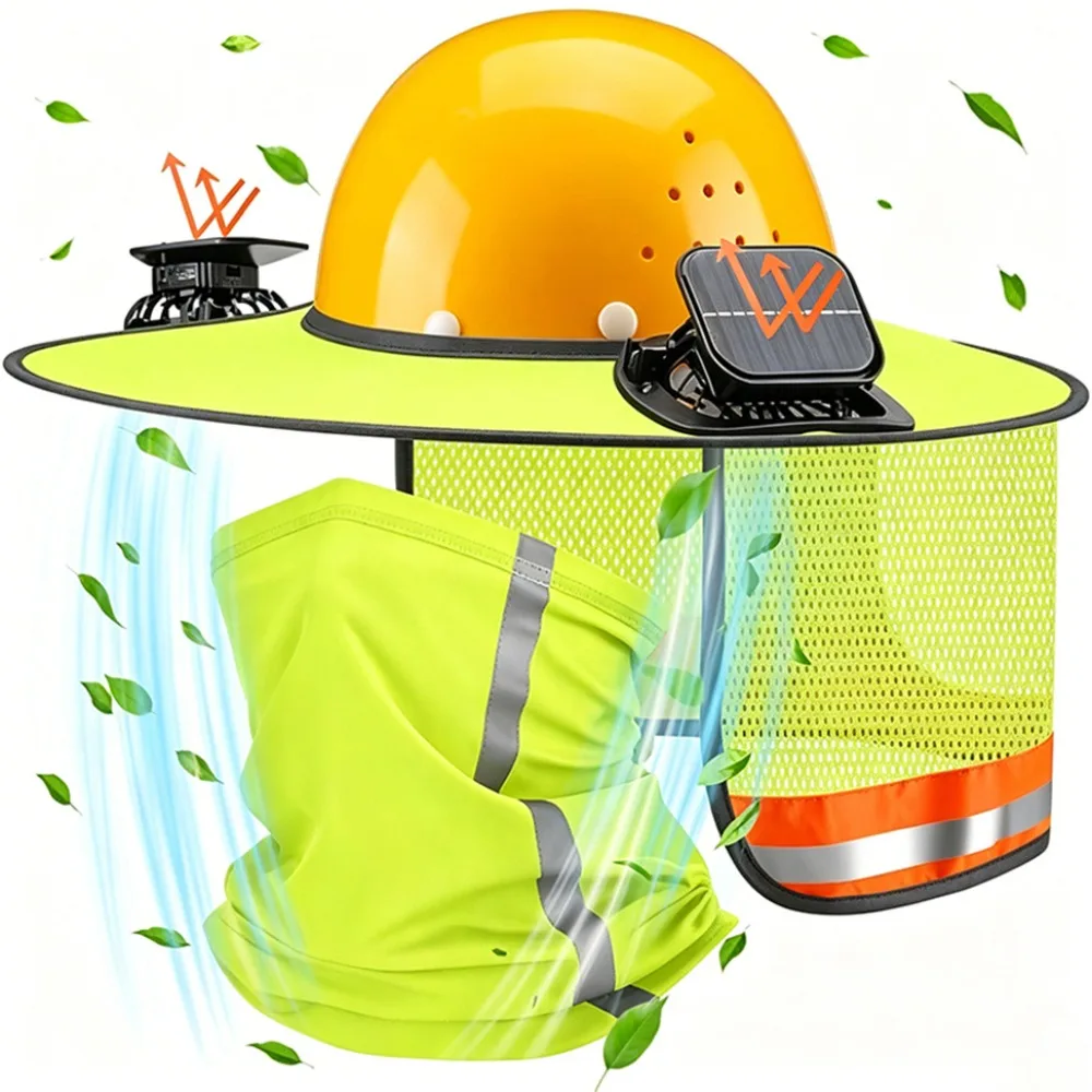Solar Fan Safety Hard Hat with Sun Visor, Cooling Helmet for Construction Workers Outdoor Sun Protection & Ventilation