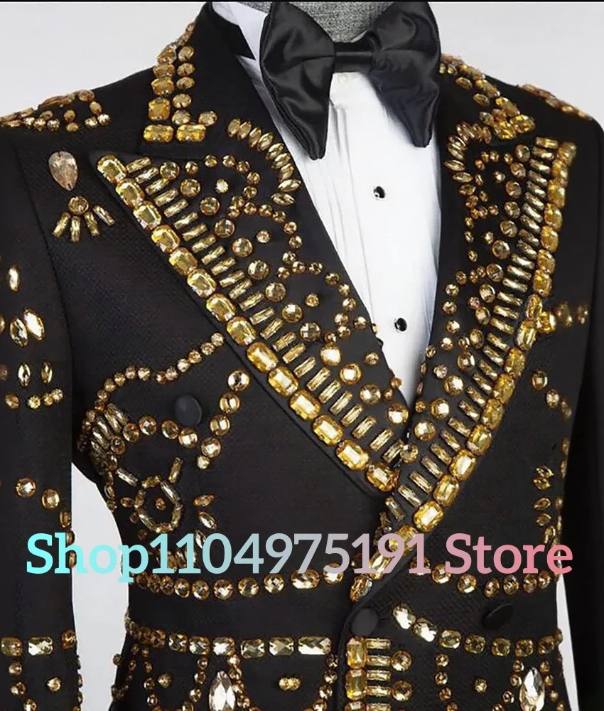 Luxury Crystal Ornament Tuxedos Men Suit Wedding Groom Temperament Men's Stage Costume Special Occasion Gowns prom dresses