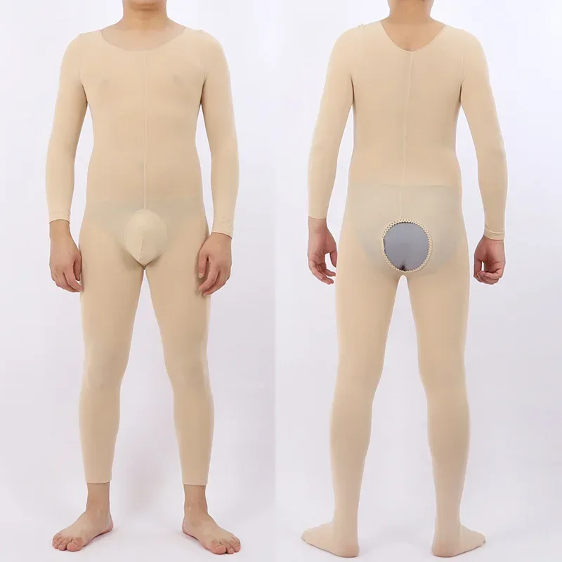 

Mens Long Sleeve Velvet Bodysuit Elastic Leotard Solid Color Jumpsuit Underwear Underpants Full Body Stockings Bodyhose Lingerie