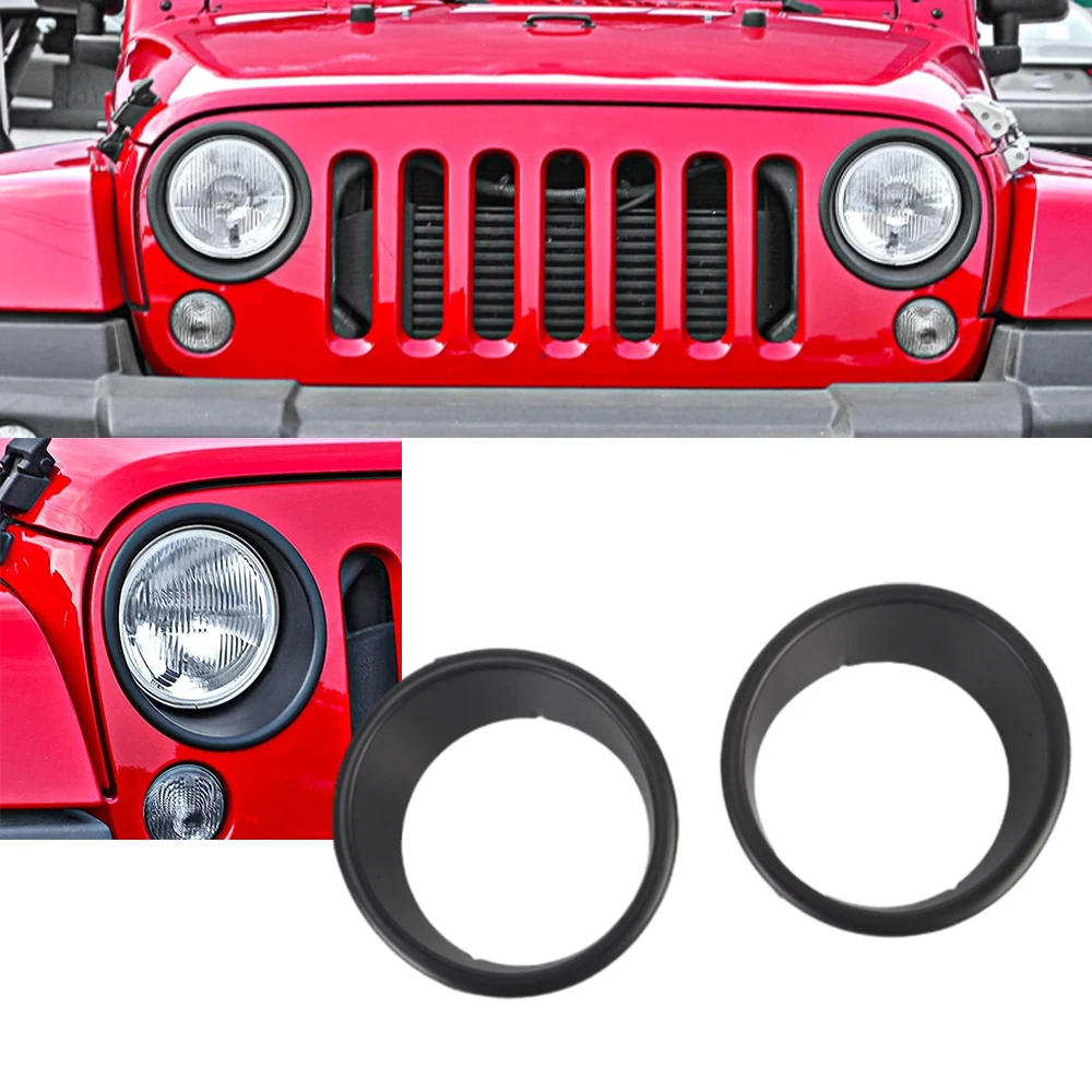 

2pcs Headlight Bezels Trim Cover Lampshade Trim For Jeep Wrangler JK 2007 2008 2009 2010 2011 2012 2013 2014 2015 2016 2017