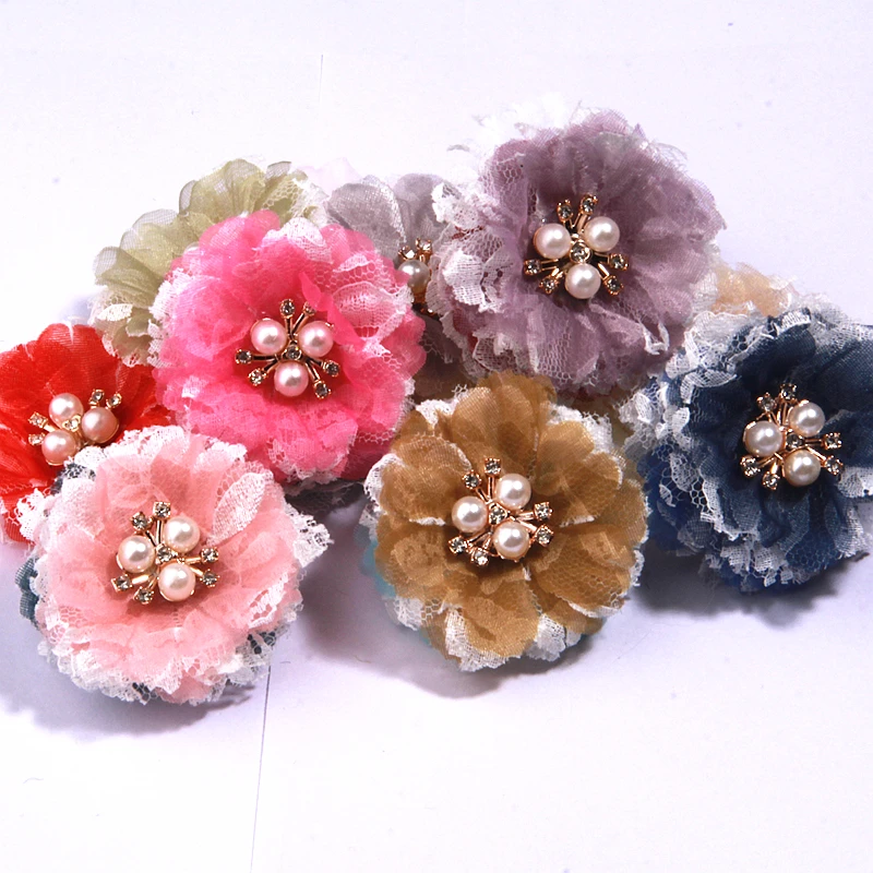 

20PCS 5.2cm Lace Flowers Fashion Hair Accessories girls Hair Clips Hair Bows for Making Corsage Headband Hairband Supplies