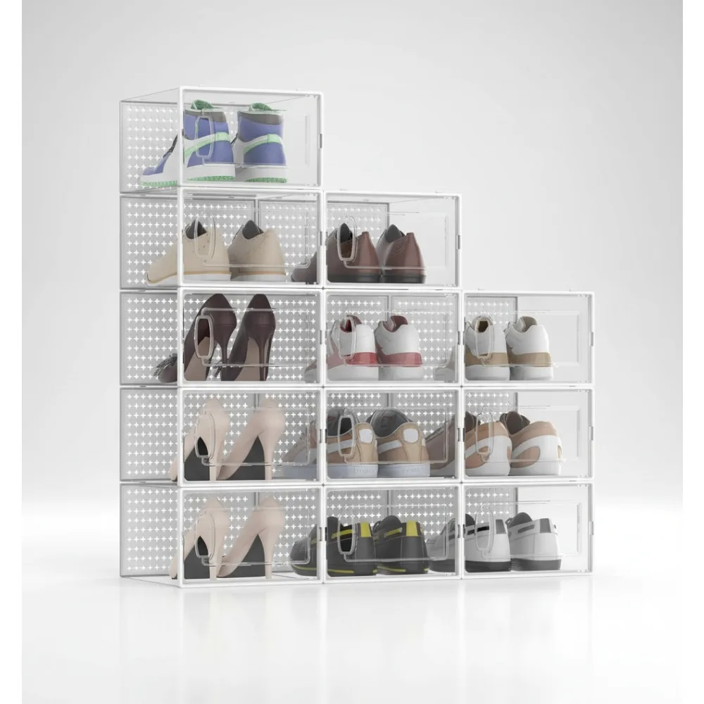 

12 Pack Large Clear Stackable Shoe Storage Boxes Organizer for Closet Sneaker Rack Containers