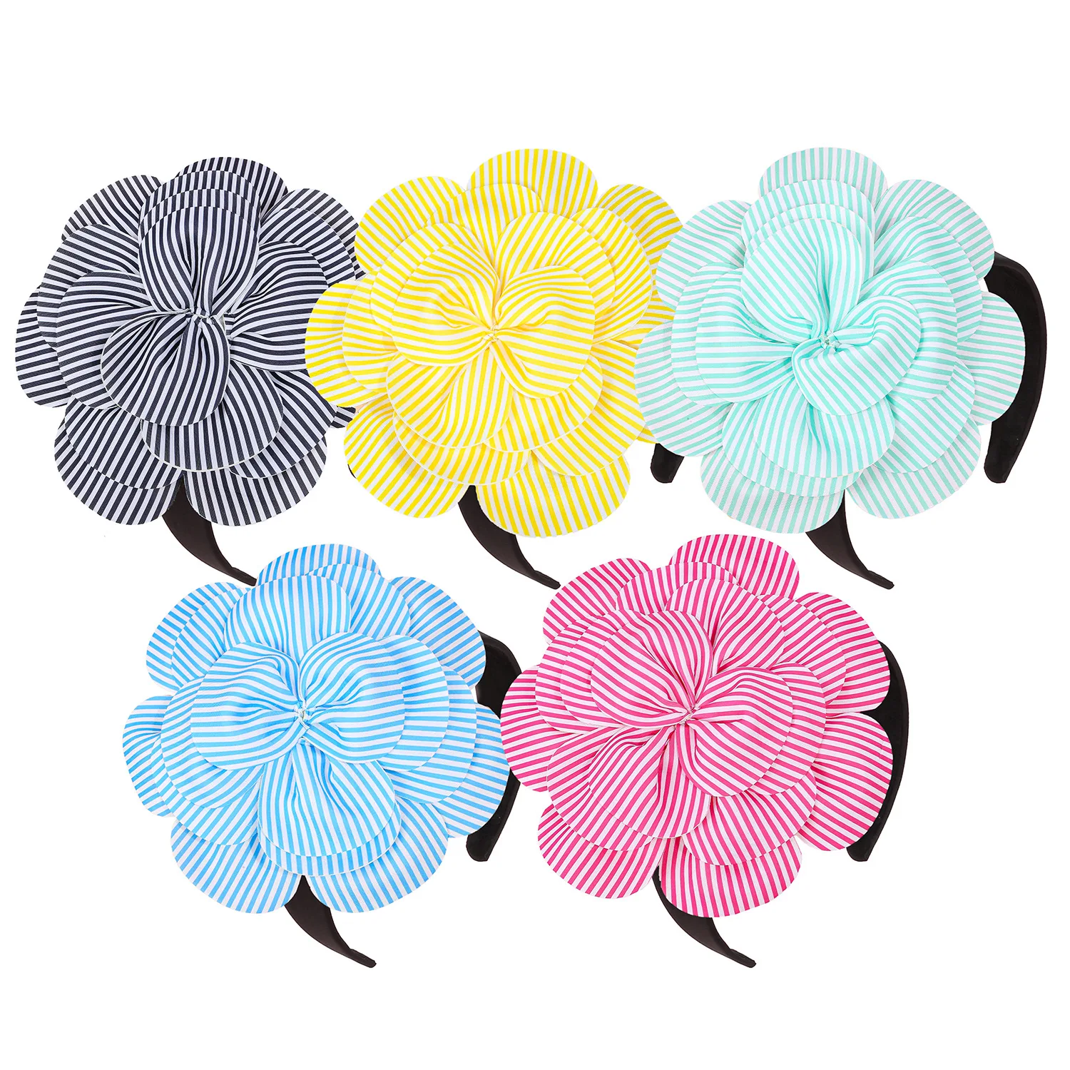 

Large Camellia Flower Hairbands for Women Classic Striped Fabric Flower Fascinator Headpiece Fashion Ladies Ball Party Headpiece