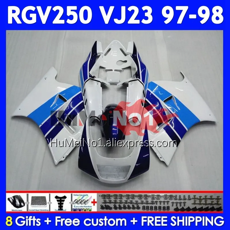 Bodys Kit For SUZUKI RGVT250 SAPC RGV White blue 250 VJ23 97-98 110No.15 RGV-250 VJ 23 RGVT-250 RGV250 97 98 1997 1998 Fairing