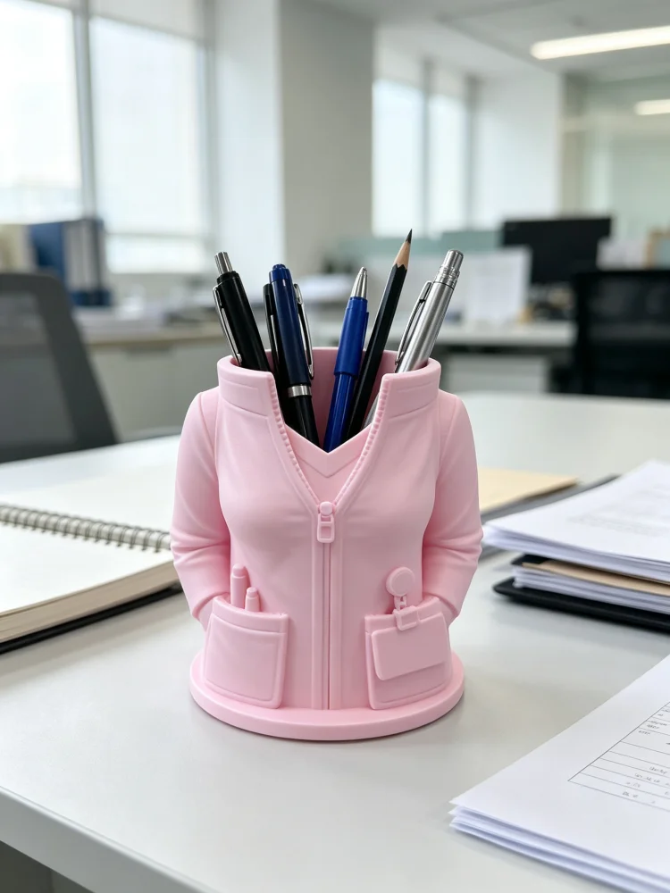 Nurse Graduation Gift Pink Nurse Uniform Style Pen Holder 3D Printed Scrub Uniform Creative Desktop Storage Box Stethoscope Detail Zipper Pocket Design Matte Pla Texture Medical Style Creative Desktop Ornament Stationery Storage Holder Suitable for Nurse Station Clinic Doctor Desk School Nurse Dental Clinic Desktop Decoration and Organization Gift for Nursing Students Medical Assistants Healthcare Workers Colleagues
