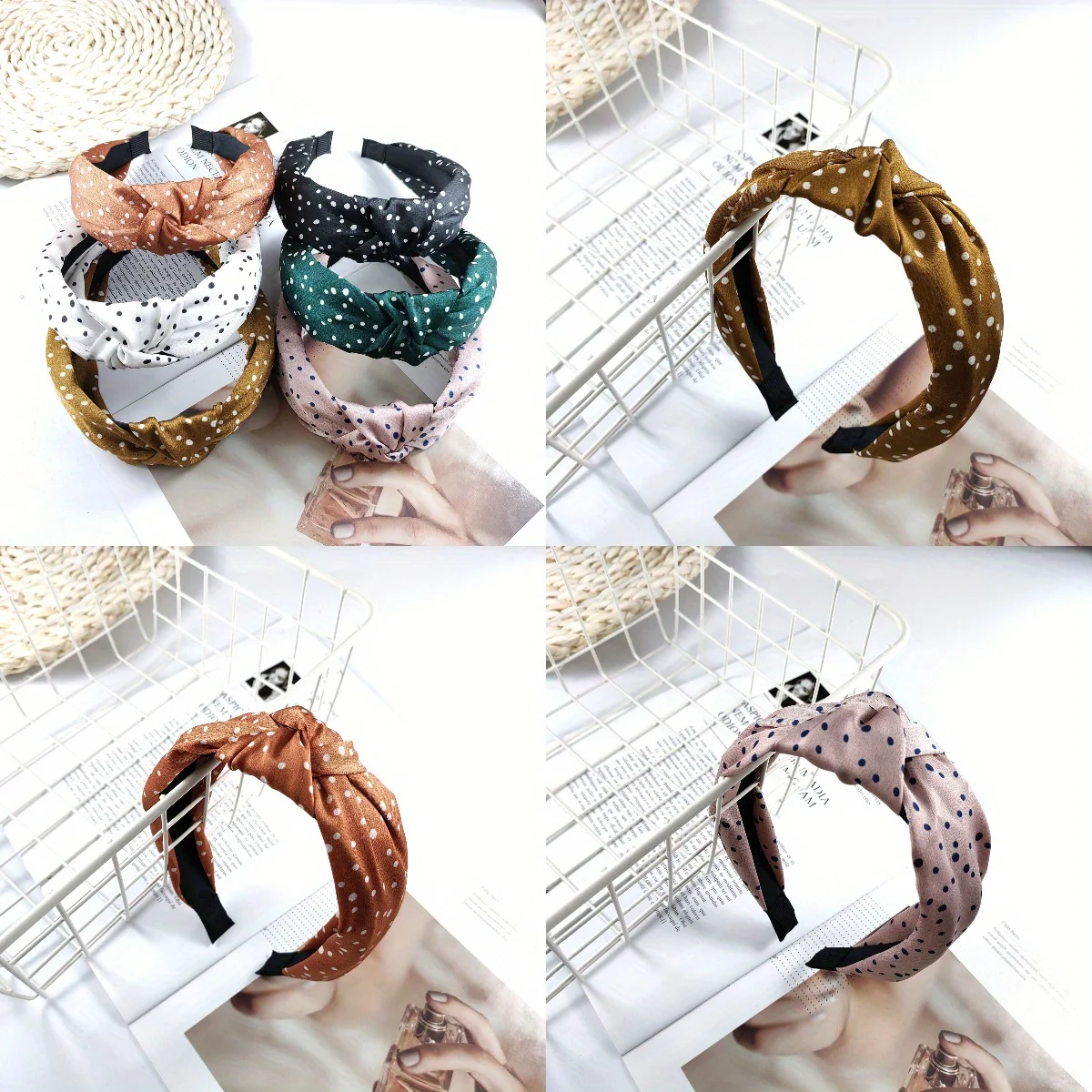 

Polka Dot Satin Headband Knotted Design Non-Slip Grip Retro Elegant for Women Girls Daily Commute Hair Accessories Headwear