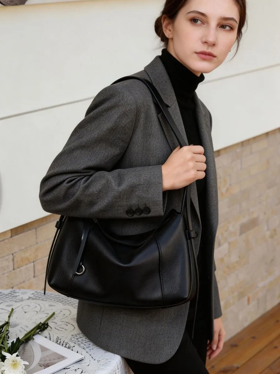 Korean Version Simple Top-Grain Leather Women Bag Fashion Premium Genuine Leather Tote Bag Versatile Shoulder Crossbody Bag