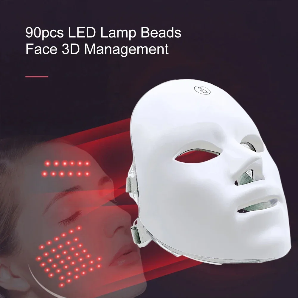 LED Máscara Facial com Terapia Luz Vermelha, Photon Máscaras, Anti-Acne, rugas Apertar Cuidados com a Pele, Dispositivo de Beleza, USB Recarga, 7 Cor