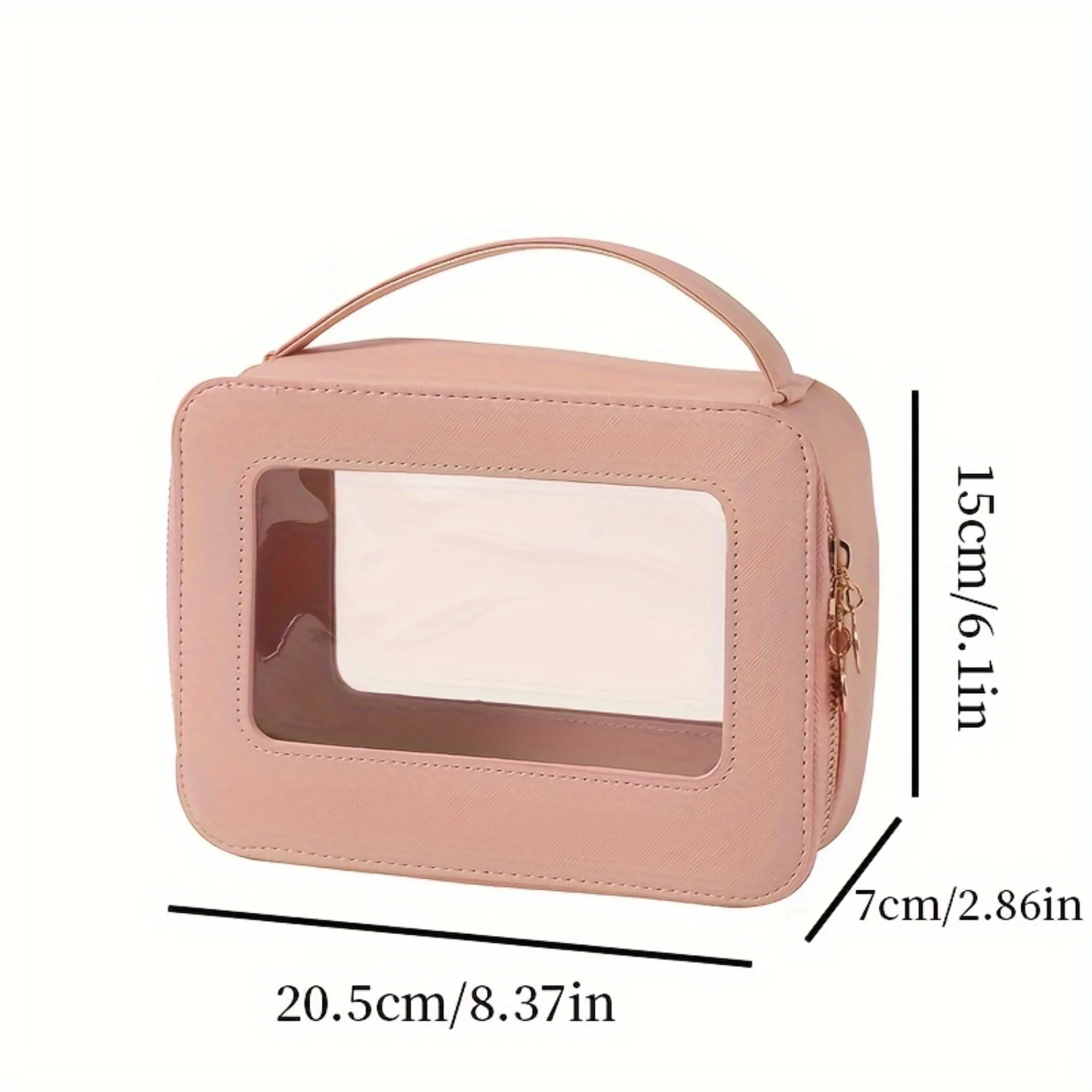 Lightweight Makeup Zipper Handbag With Clear Window, Versatile Toiletry Wash Bag