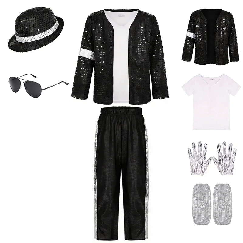 Pop Music Star Jackson Boys Clothes Halloween Cosplay Stage Performance Children's Costume Carnival Kids Retro 80s Stripe Suit image 3