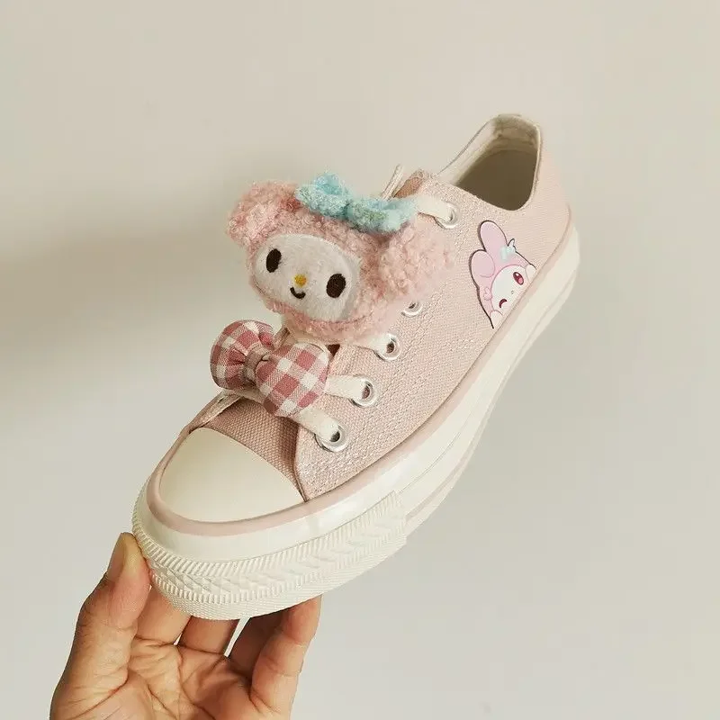 Miniso Sanrio My Melody Cinnamoroll Kuromi Canvas Shoes Low-Top sneakers Student Ins Cute Pink Board Shoes Tennis Shoes Women