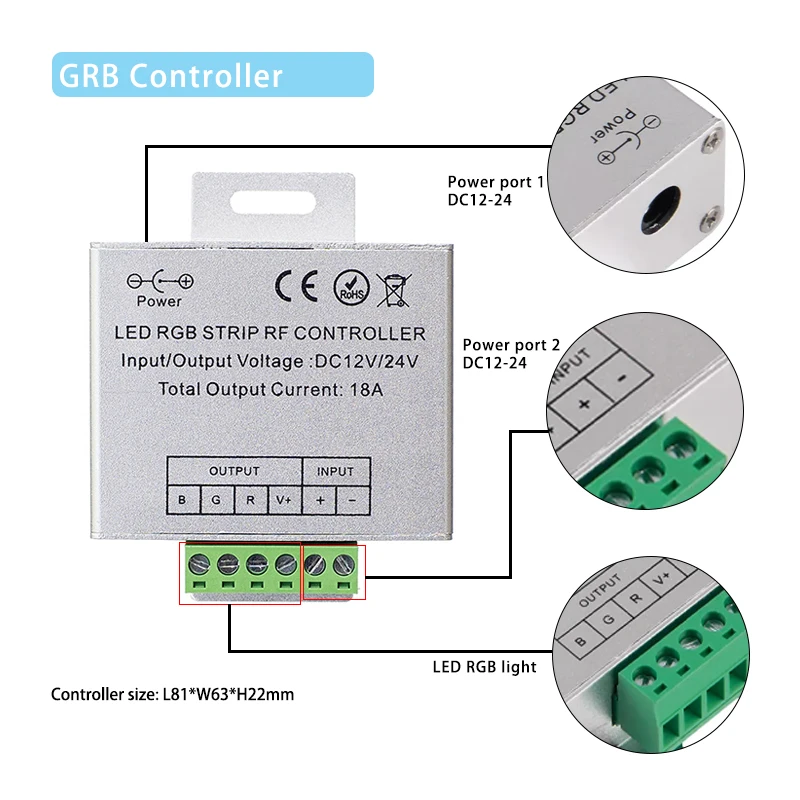 LED RGB Strip Controller 18A DC12V 24V RF Wireless Touch Remote Control Dimmer for LED 5050 2838 Colorful Light Bar String Lamps