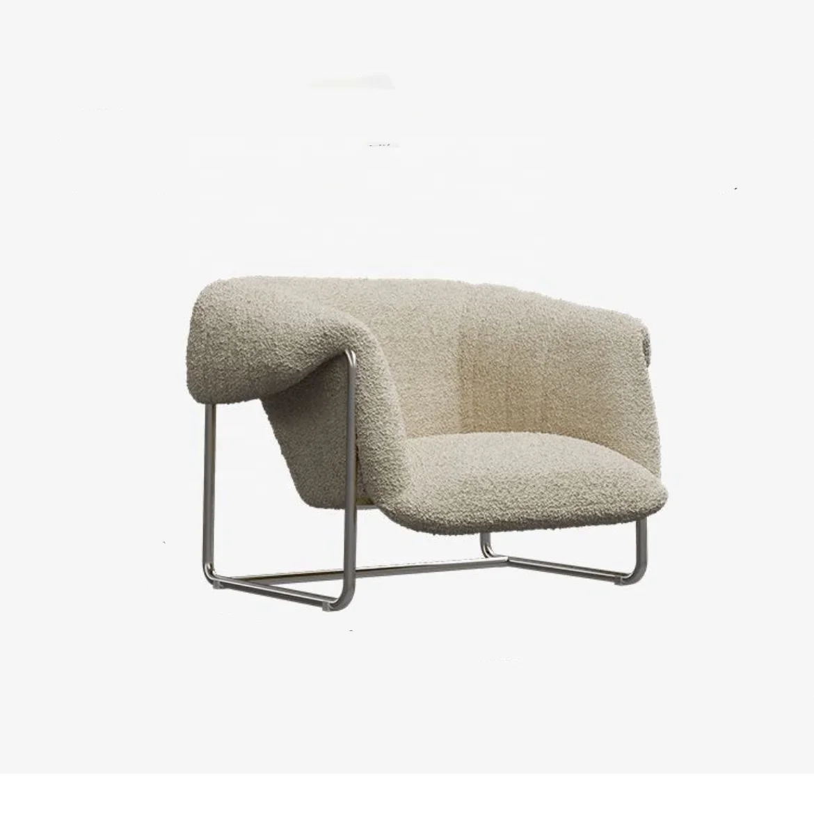 Nordic teddy fabric single sofa chair stainless steel frame with removable wool cushion lounge chair