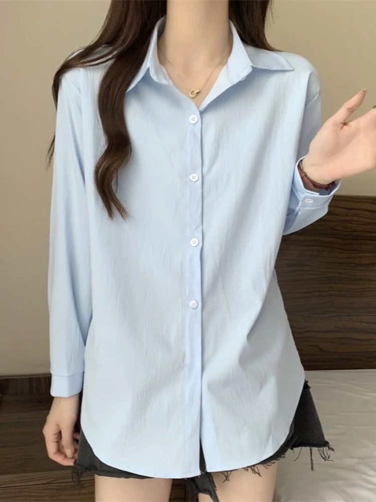 

Blue Long Sve Collar Women's Sun Protection irt Korean Sle Spring New Arrival Faionable Outerwear Coat for Teen...