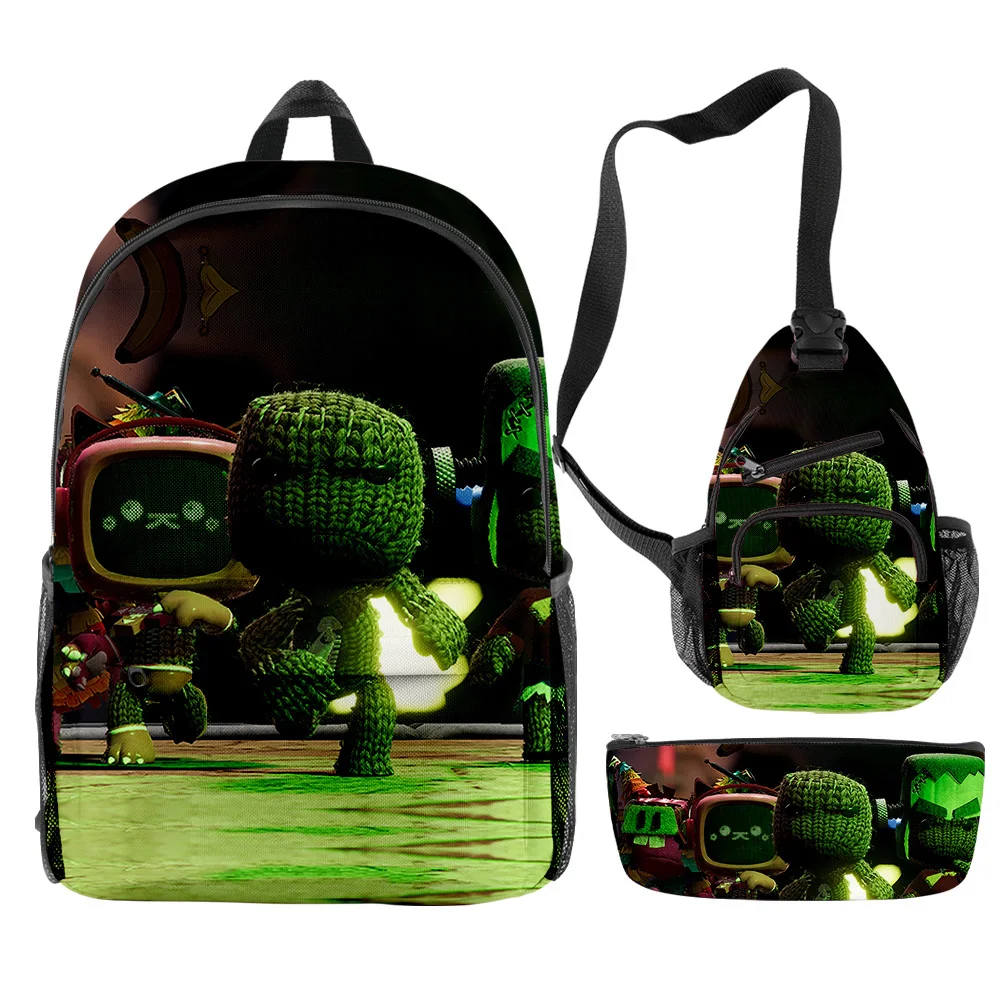 

Cartoon Popular Funny Sackboy Game 3D Print 3pcs/Set pupil School Bags Travel Laptop Backpack Chest Bag Pencil Case