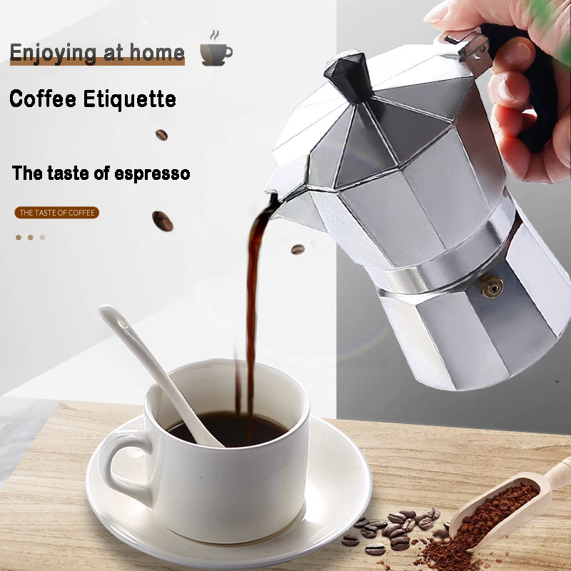 Italian Aluminium Moka Pot European Coffee Utensils Octagonal Moka Pot Classic Italian Coffee Brewing Tools Café Accessories