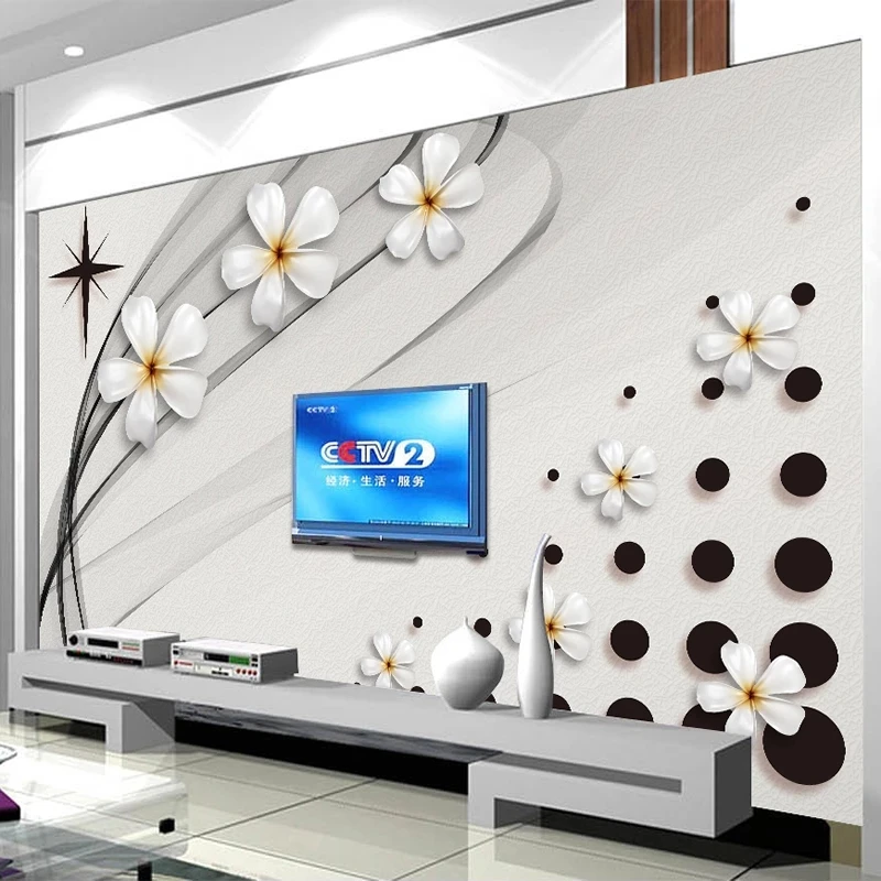 Customized Modern Fashion Mural Wallpaper 3D Black White Ceramic Flower Living room sofa TV background wall bedroom restaurant