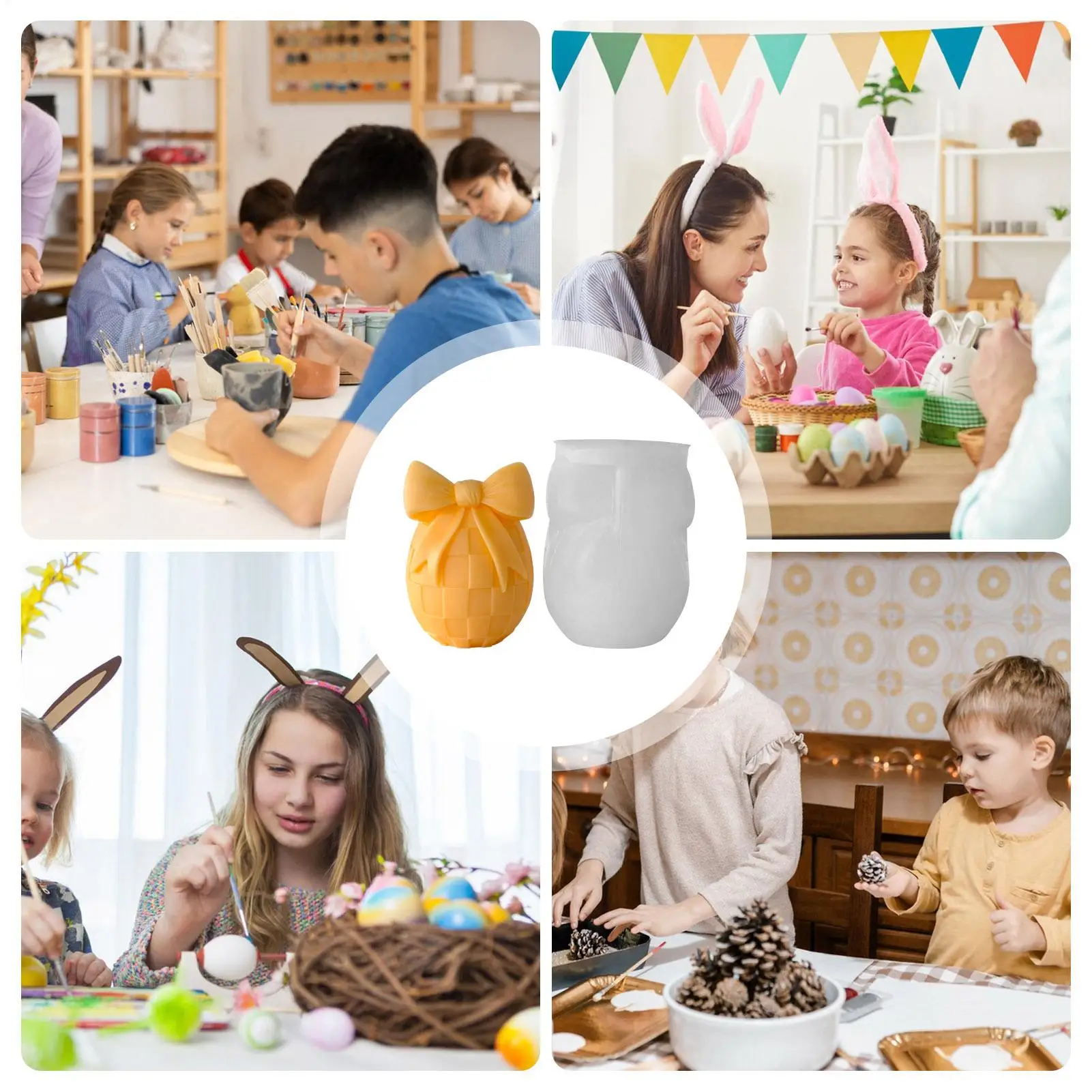 

Easter Egg Candle Mold Silicone Easter Bow Egg Candle Making Mould Gypsum Mold For Aromatherapy Gypsum Craft Home Farmhouse