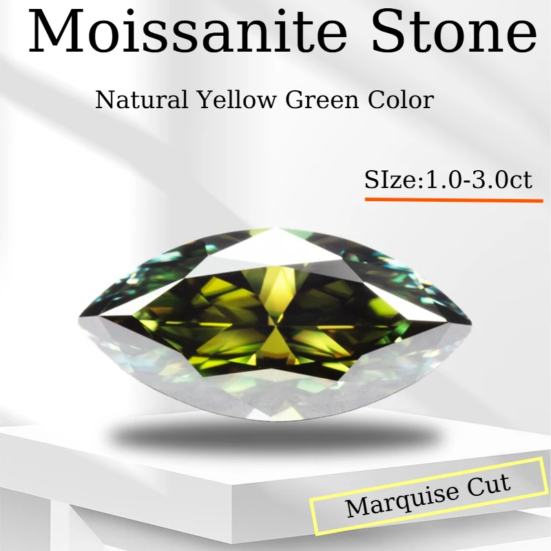 

Муассанит камень маркиза огранки натуральный желто-зеленый цвет VVS1 с сертификатом GRA подвески из драгоценных камней для изготовления ювелирных изделий