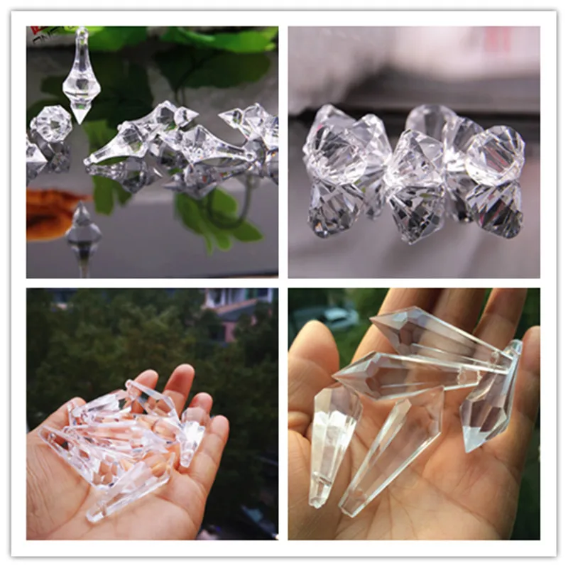 

Hot Selling 10pcs Clear Acrylic Beautiful Pendants Hanging Prisms (Free Jump Rings) Christmas Tree Ornament Curtain Accessories