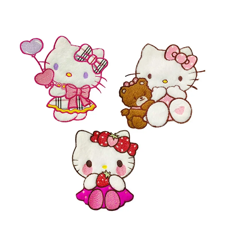 Sanrio Hello Kitty Patch zum Aufbügeln, bestickt, für Kleidung, Cartoon-Anime-Patches für Kinderkleidung, Applikationen, Aufkleber