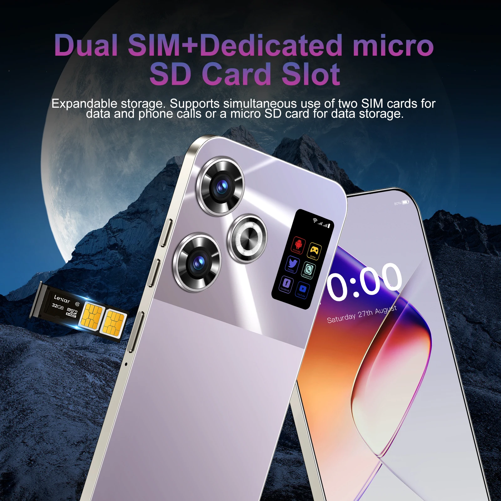 7.3 인치 M6 프로 정품 스마트폰 5G, 안드로이드 14, 스냅드래곤 8, Gen3, 듀얼 SIM 폰, 8000mAh, 잠금 해제 휴대폰 