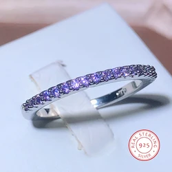 925 Stamp Slim Women's Ring Colorful Full of Small Diamand Cubic Zirconia Stone Wedding Engagement Trendy Jewelry Gift